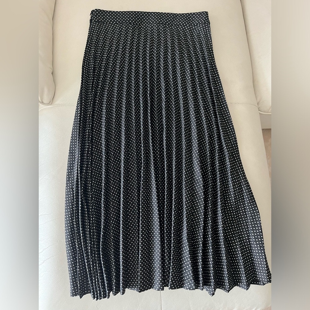 Zara Pleated Polka Dot Midi Skirt Small Black
